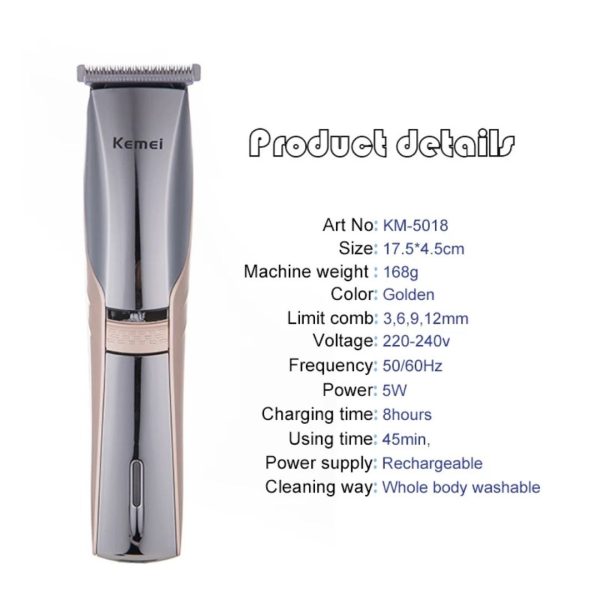 Kemei KM-5018 Professional Rechargeable Washable Hair Trimmer